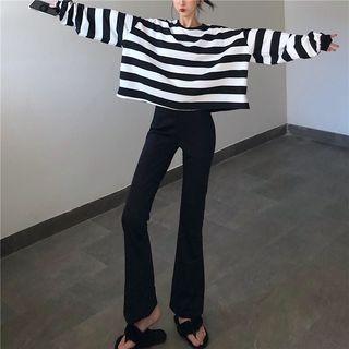 Long-sleeve Striped T-shirt / Bell-bottom Pants