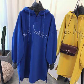 Mock Two-piece Turtleneck Lettering Hoodie Dress