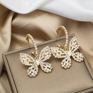 Butterfly Rhinestone Dangle Earring 1 Pair - E2383 - 2 - Gold - One Size