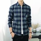 Long-sleeved Fleece-lined Open-front Gingham Blouse