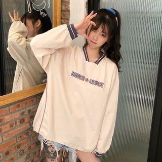 Striped Trim Letter Print Top
