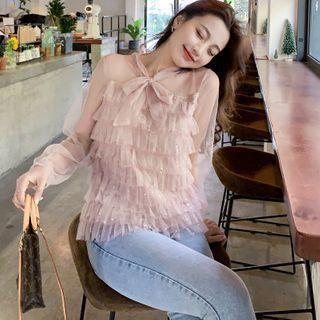 Plain Mesh Ruffle Blouse