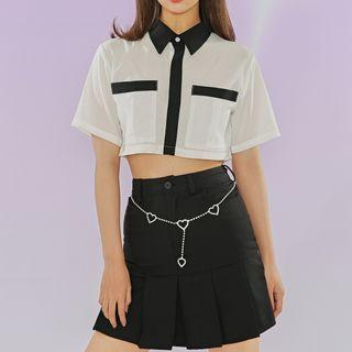 Short-sleeve Color-block Chiffon Shirt