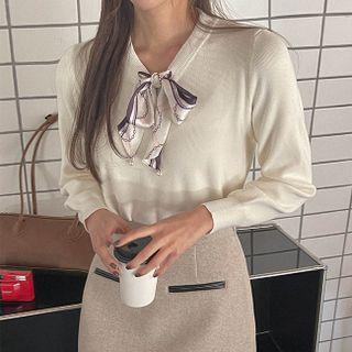 Scarf-trim Knit Top