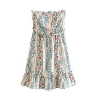 Strapless Floral Mini Smock Dress