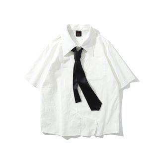 Set: Short-sleeve Plain Shirt + Tie