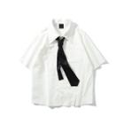 Set: Short-sleeve Plain Shirt + Tie