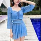 Set: Elbow-sleeve Swim Dress + Shorts