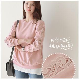 Round-neck Lace-sleeve Pullover