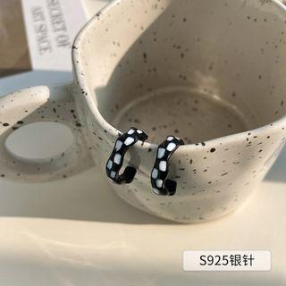 Checker Alloy Open Hoop Earring 1 Pair - Check - Black & White - One Size