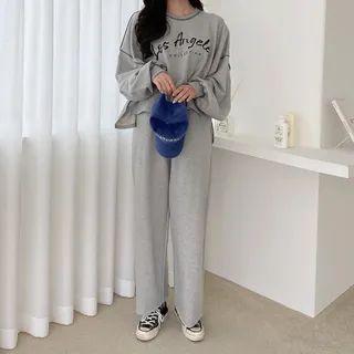 Set: Dip-back Stitched Letter T-shirt + Sweatpants