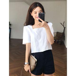 Square-neck Lace-trim Blouse