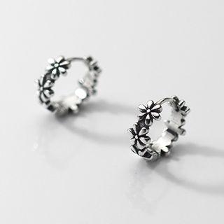 Flower Sterling Silver Hoop Earring 1 Pair - Silver - One Size