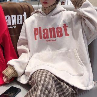 Mock Two-piece Letter Print Long Sleeve Fleece-lined Hoodie