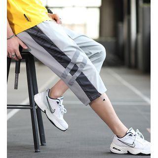 Striped Drawstring-cuff Cropped Pants