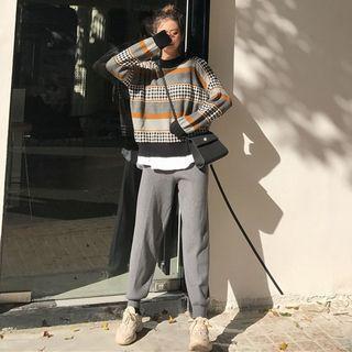 Set: Houndstooth Panel Sweater + Jogger Pants