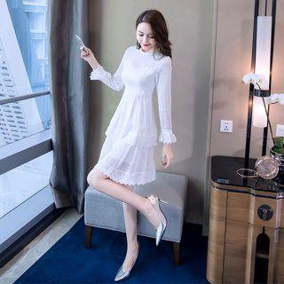 Long-sleeve Eyelet Lace A-line Dress