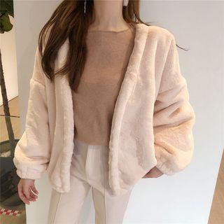 Plain Furry Coat With Neck Warmer