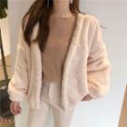 Plain Furry Coat With Neck Warmer