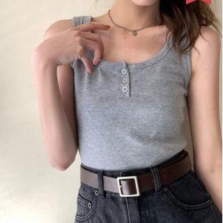 Plain Crop Tank Top Gray - One Size