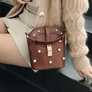 Croc Print Beaded Bucket Bag