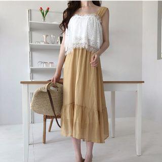 Set: Wide-strap Lace Top + A-line Midi Skirt