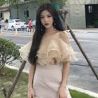 Cold-shoulder Ruffle Organza Top Beige Almond - One Size