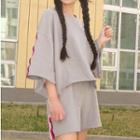 Set: 3/4 Sleeve Stripe-detail Top + Shorts