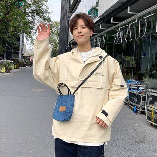 Lettering Half-zip Cargo Hoodie