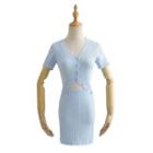 Short-sleeve Cut-out Ribbed Knit Mini Sheath Dress