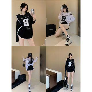 Cutout-shoulder Printed Light T-shirt / Cotton Shorts