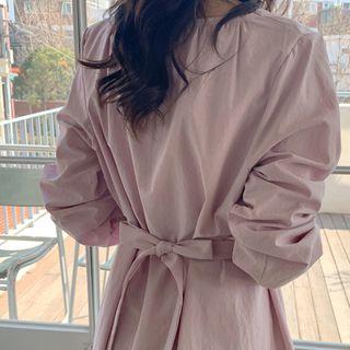 Square-neck Tie-waist Shirred Dress Light Purple - One Size