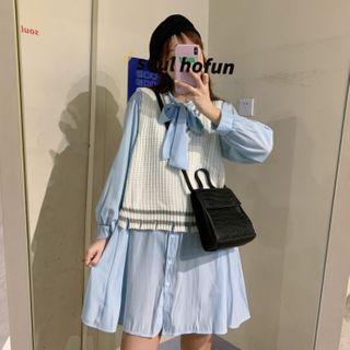 Knit Vest / Long-sleeve Mini Shirtdress