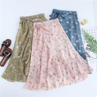 Floral Print Chiffon A-line Wrap Skirt