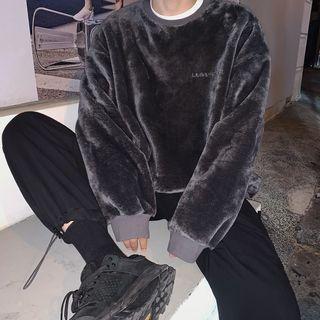 Letter Embroidered Fluffy Pullover