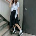 Asymmetric Hem Short-sleeve T-shirt / Slit Midi A-line Skirt