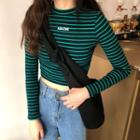 Long-sleeve Striped Letter T-shirt