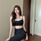 Contrast Stitching Cropped Camisole Top / High-waist Wide-leg Pants