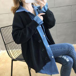 Mock Two-piece Denim Cardigan