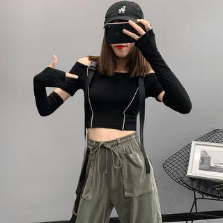 Buckled-strap Crop T-shirt With Detachable Sleeves