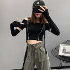 Buckled-strap Crop T-shirt With Detachable Sleeves