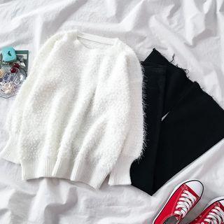Furry Sweater / Boot-cut Pants