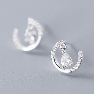 925 Sterling Silver Rhinestone Drop Crescent Earring As Shown In Figure - One Size