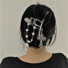 Cross Faux Pearl Hair Clamp 1 Pc - Silver - One Size