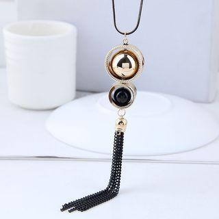 Bead Tassel Pendant Necklace Black - One Size