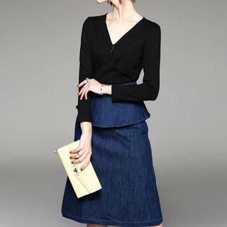 Denim Panel Long-sleeve Dress
