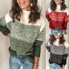 Long Sleeve Mock Neck Color-block Sweater