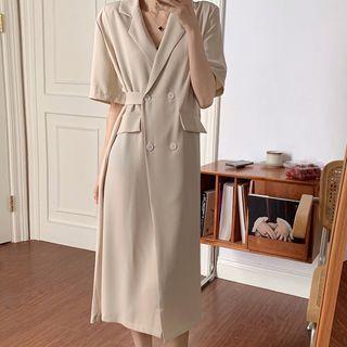 Short-sleeve Midi A-line Blazer Dress Almond - One Size