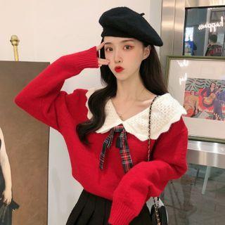 Plaid Bow Collared Sweater