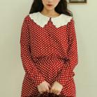 Set: Wide-collar Polka-dot Blouse + Skirt